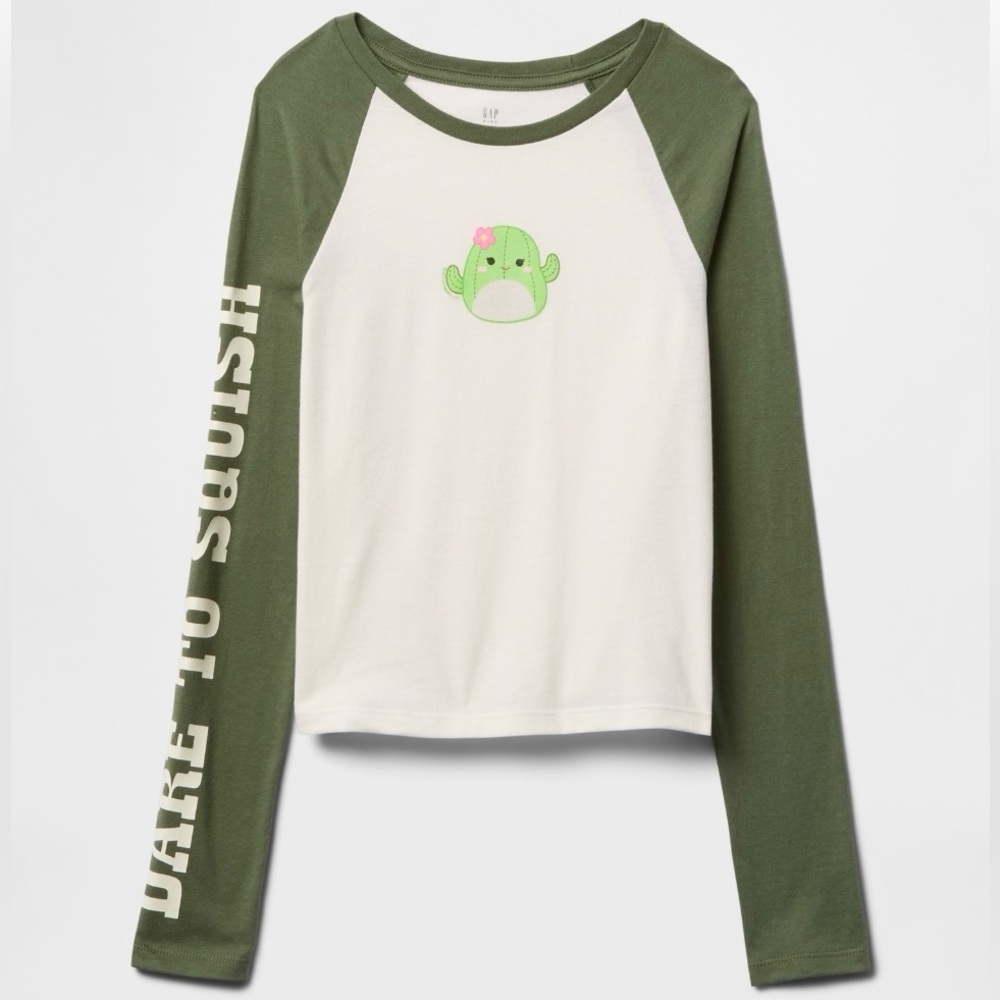 Gap Kids Squishmallows Graphic Raglan T-Shirt XXL 14-16 Long sleeves green NEW